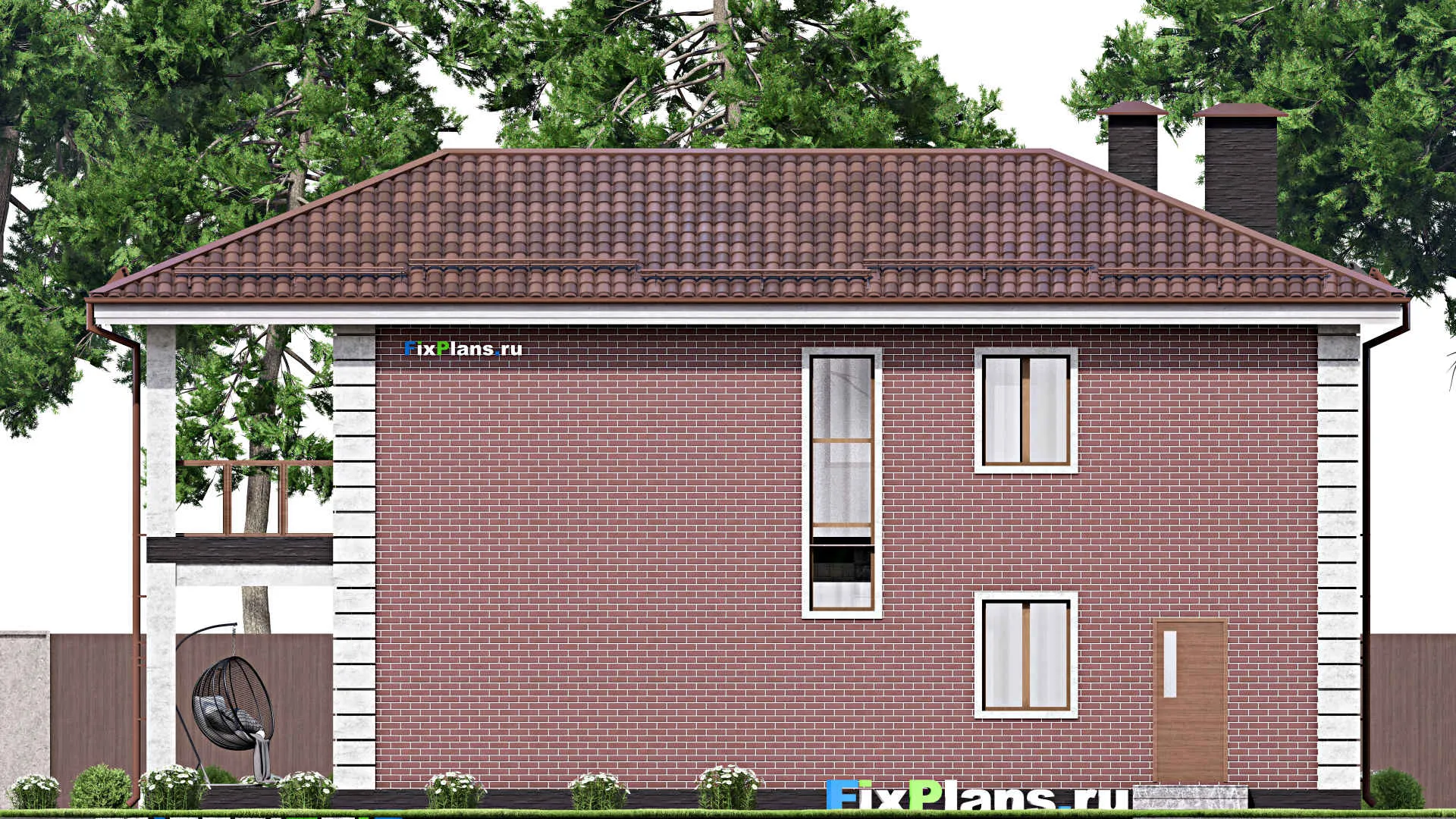 F-13238 - Планы двухэтажного дома 10 на 16, площадью 200 м² с террасой, балконом и 4 спальнями