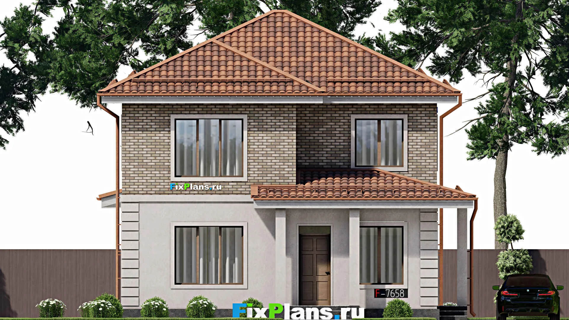 F-7658 - Проект двухэтажного дома 10 на 16, площадью 160 м² с террасой и 4 спальнями