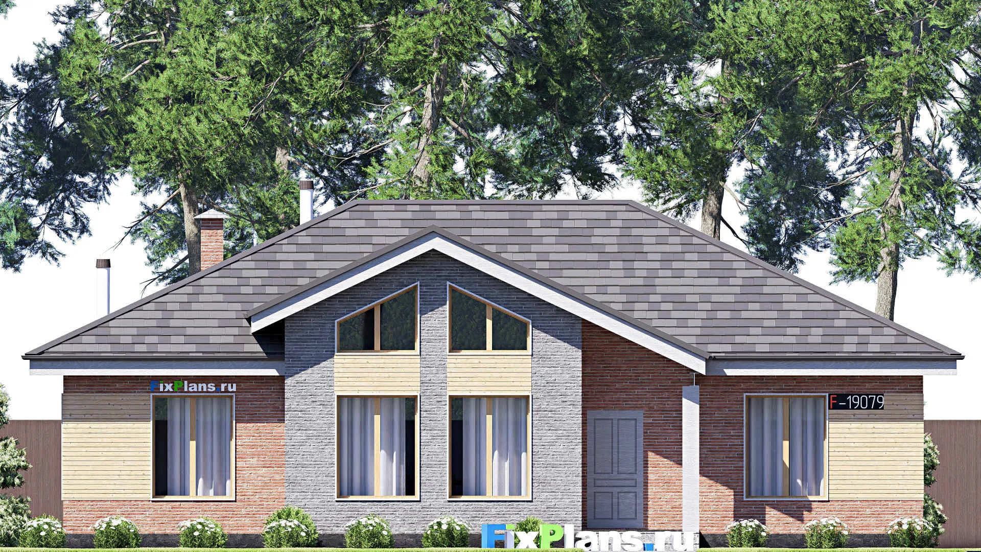 F-19079 - План одноэтажного дома 12 на 16, площадью 130 м² с 3 спальнями