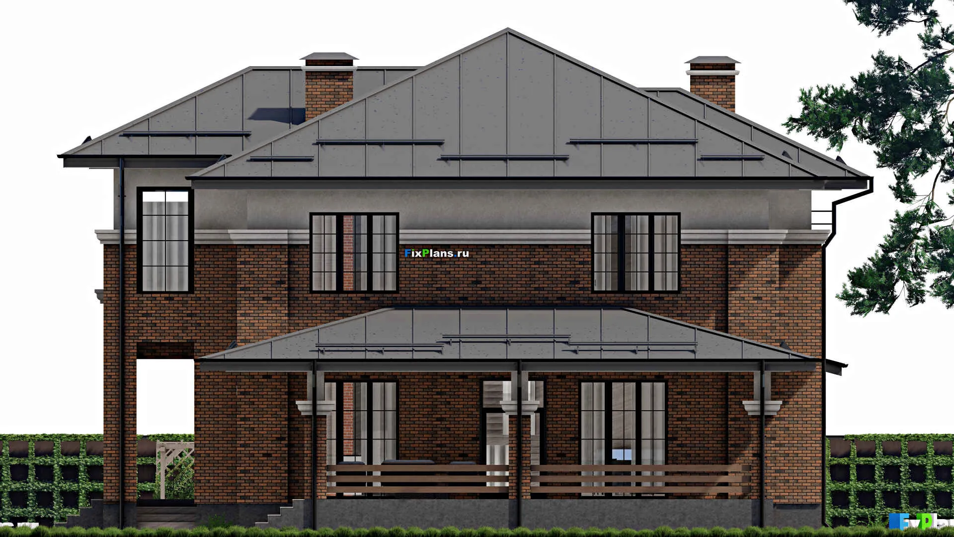 F-0080 - Проект двухэтажного дома 17 на 21, площадью 360 м² с террасой и 4 спальнями