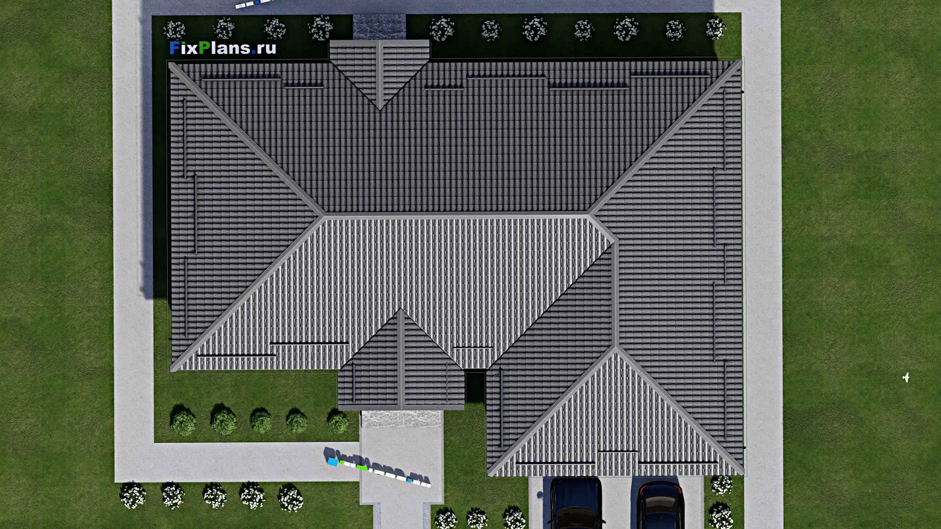 F-5003 - Проект одноэтажного дома 15 на 21, площадью 210 м² с гаражом на 2 машины и 2 спальнями
