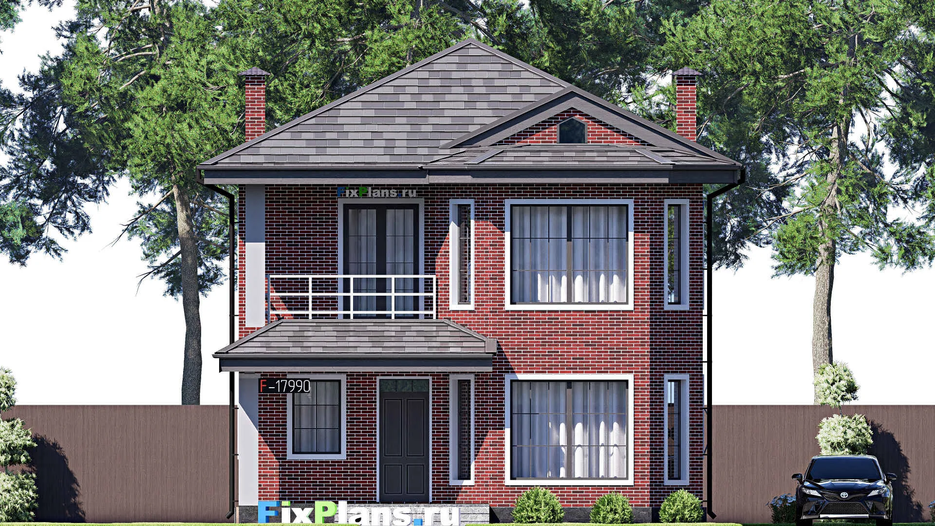 F-17990 - Планы двухэтажного дома 9 на 18, площадью 220 м² с террасой, балконом и 4 спальнями