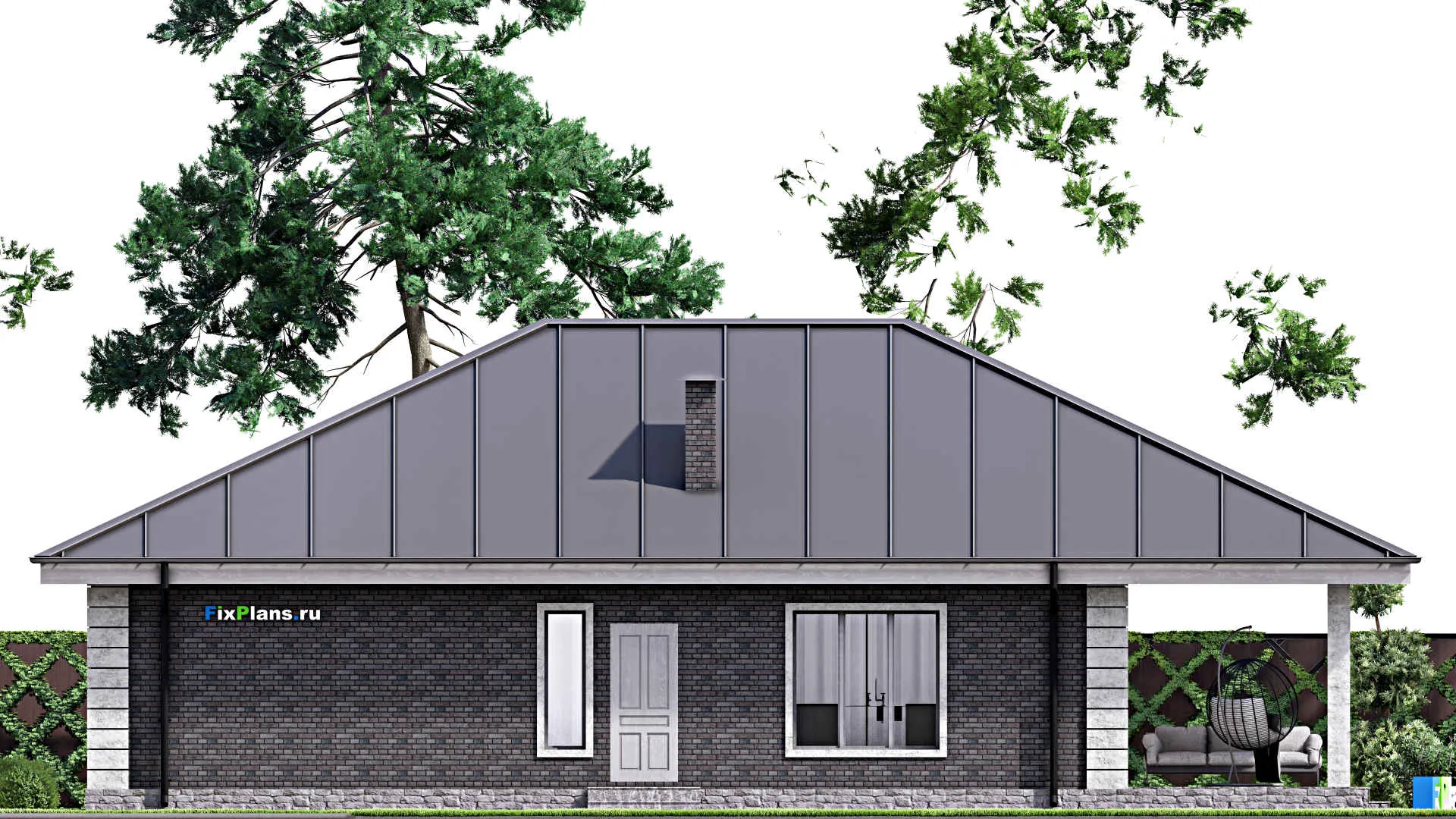 F-14705 - Проект одноэтажного дома 12 на 17, площадью 170 м² с террасой и 3 спальнями