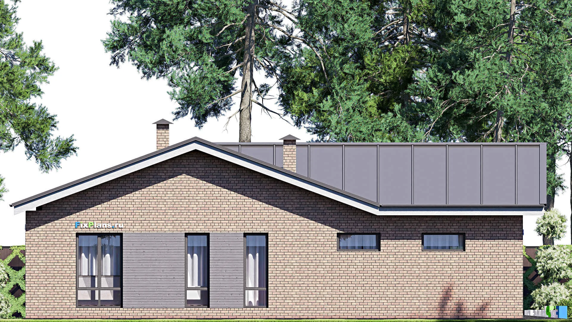 F-18242 - План одноэтажного дома 14 на 16, площадью 150 м² с гаражом на 2 машины и 2 спальнями