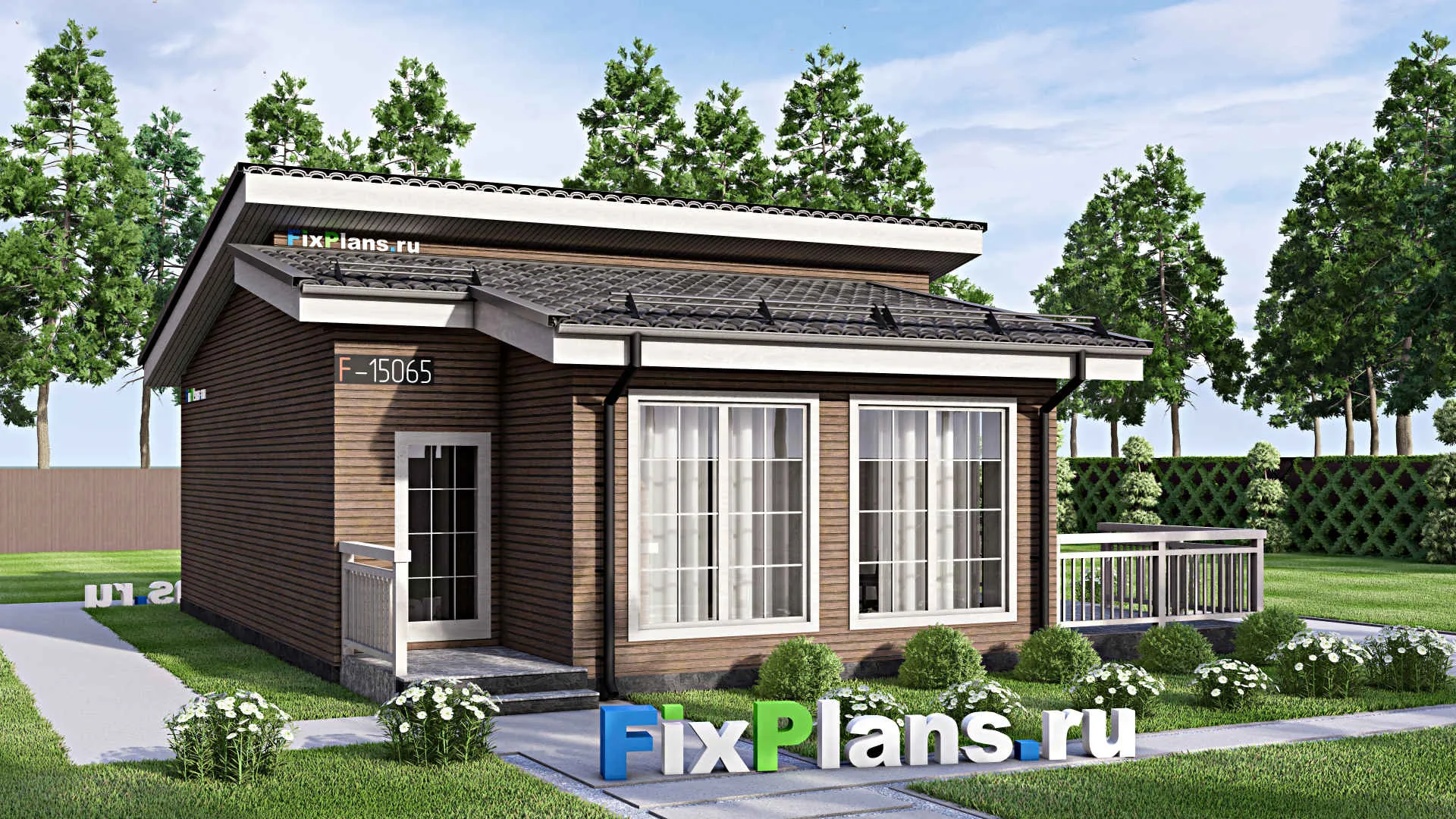 F-15065 - Проект бани 11 на 12, площадью 100 м² с комнатой отдыха, терассой и санузлом